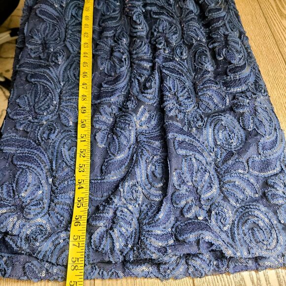 Sue Wong Evening Gown 4 Navy Blue  Beaded Embroidered Lace Boat Neck Open‎ Back - Picture 9 of 9